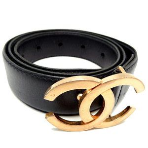 CHANEL Black Leather Logo Belt